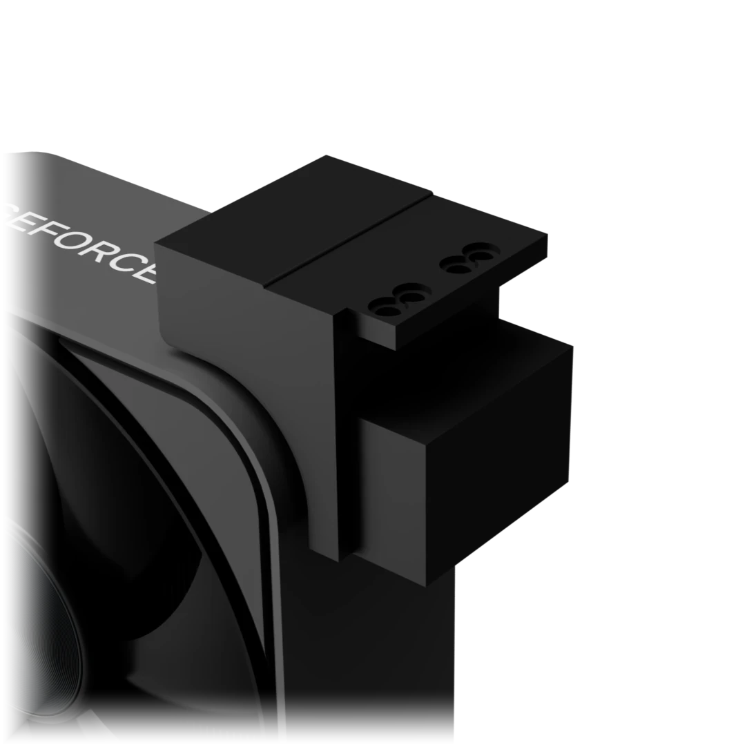 The custom machined bracket that locks the graphics card to the frame